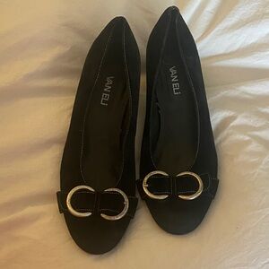 Vaneli Black Flats with Silver Buckle